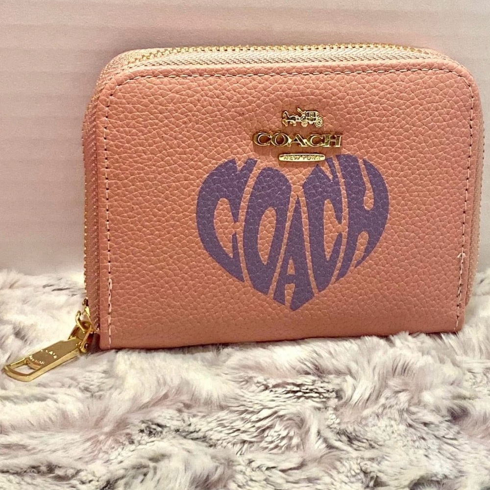 Coach Pink Purple Heart Zip Wallet